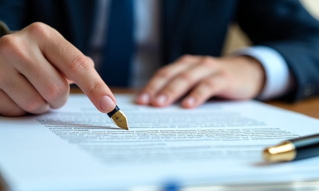 A legal professional reviewing a signed commercial contract